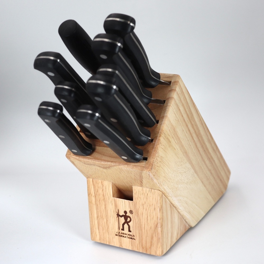 J.A. Henckels 9-Piece Knife Block Set Stainless Steel Black Triple Rivet Used